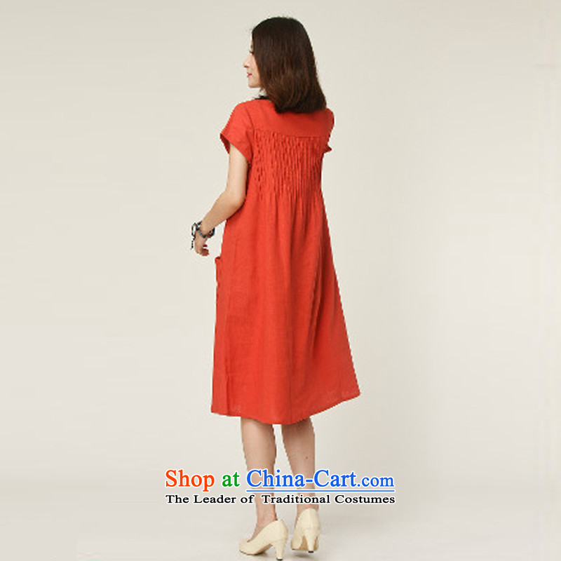 El-ju Yee Nga MOM pack for summer larger women's clothes to increase expertise relaxd MM cotton linen short-sleeved dresses in red , L'YA9388 Yu Yee Nga shopping on the Internet has been pressed.