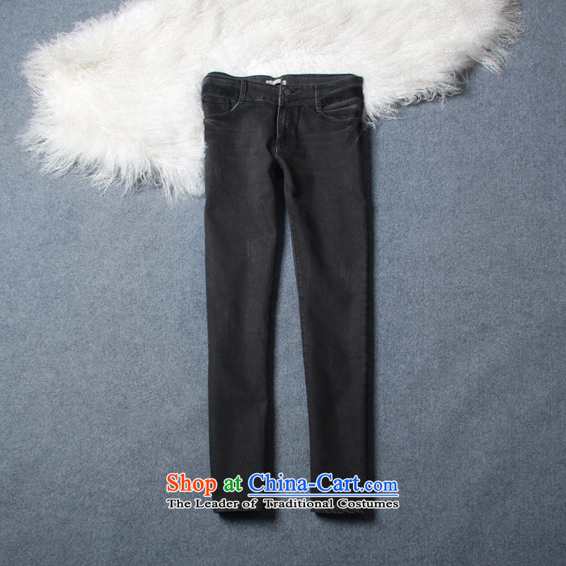 Clearance feelnet large Korean lace waist to intensify the Waist Trousers Sau San video thin large jeans pants 2015 647 38 _2 ft black88_