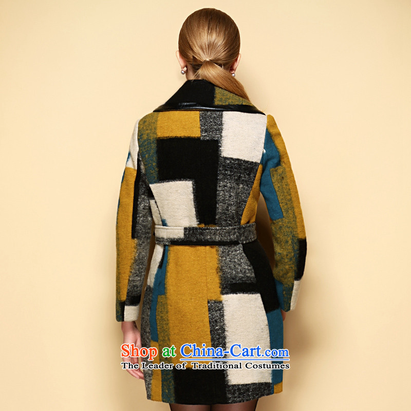 Yuen-core women 2015 winter clothing new OL lapel knocked color long wool so Sau San coats female latticed jacket female Yellow XL, Yuen2 , , , shopping on the Internet