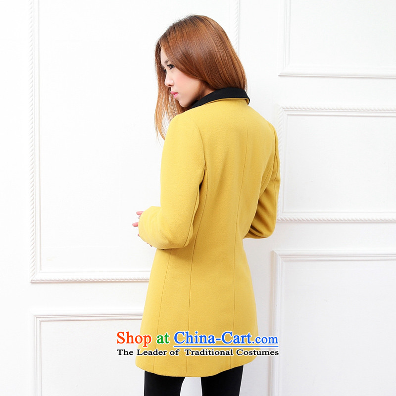 Korea has the Korean version of the Dag Hammarskjöld yi 2015 winter clothing new women's solid color stitching gross? jacket JW3022 SAU SAN2. Yellow , L, Korea National are , , , for internet Yi shopping