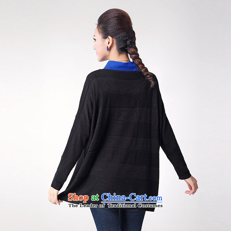 The former Yugoslavia Migdal code female Korean version 2015 Fall/Winter Collections loose solid color graphics thin round-neck collar solid color bat sleeves pullover 25803 Black XXL, Yugoslavia Mak , , , shopping on the Internet
