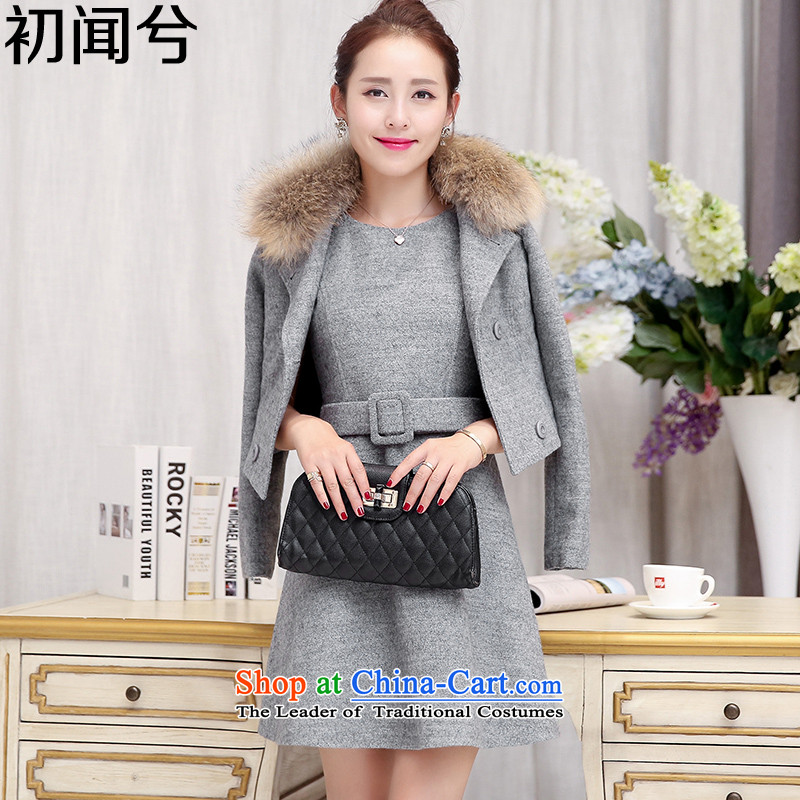 On hearing the first day? 2015 autumn and winter coats female new women Korean female long coats gross?) cloak jacket gross? skirt 061 Smoke Gray XL recommendations 119-125, hearing the first night shopping on the Internet has been pressed.