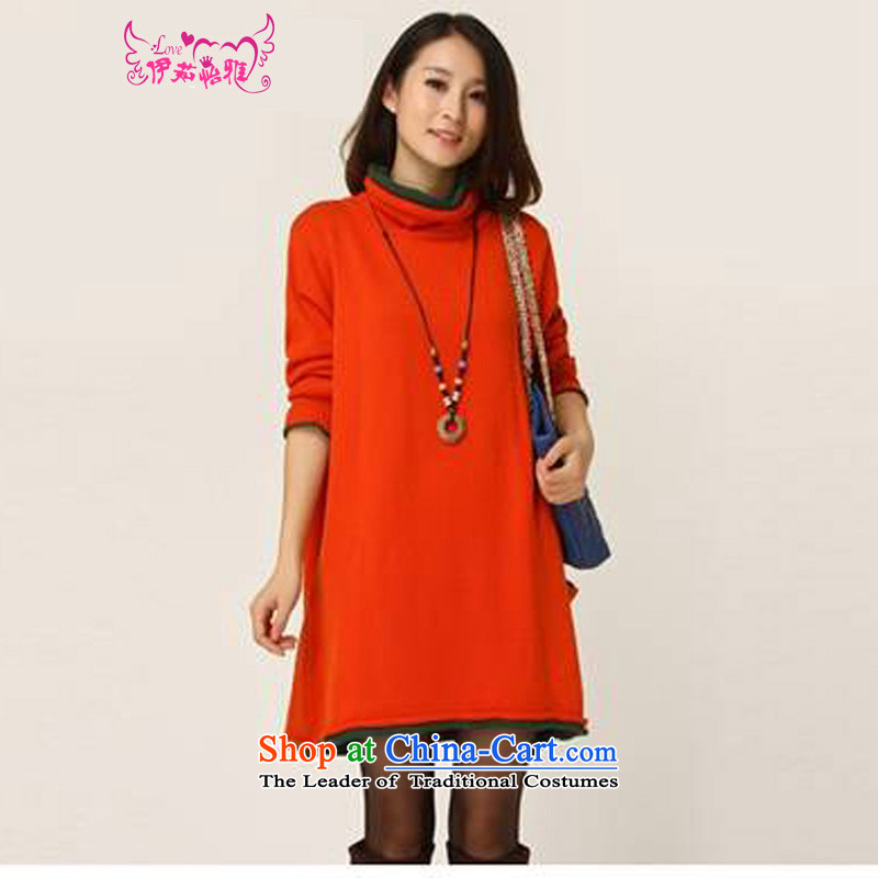 El-ju Yee Nga autumn and winter female larger female high-Neck Sweater in forming the long knitting, knitting dress Y12788 orange large numbers for the code, Yu Yee Nga shopping on the Internet has been pressed.