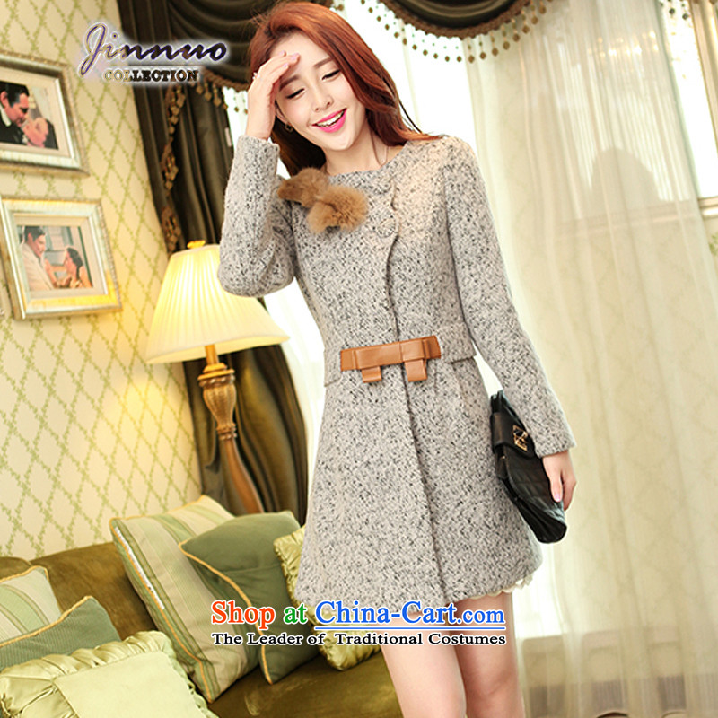 The world of Kam Yuet autumn and winter new women's Korea Maomao Bow Ties small wind-Sau San wool a wool coat, Korean jacket a dress with waistband Connie m Gray M Kam World of Yue , , , shopping on the Internet