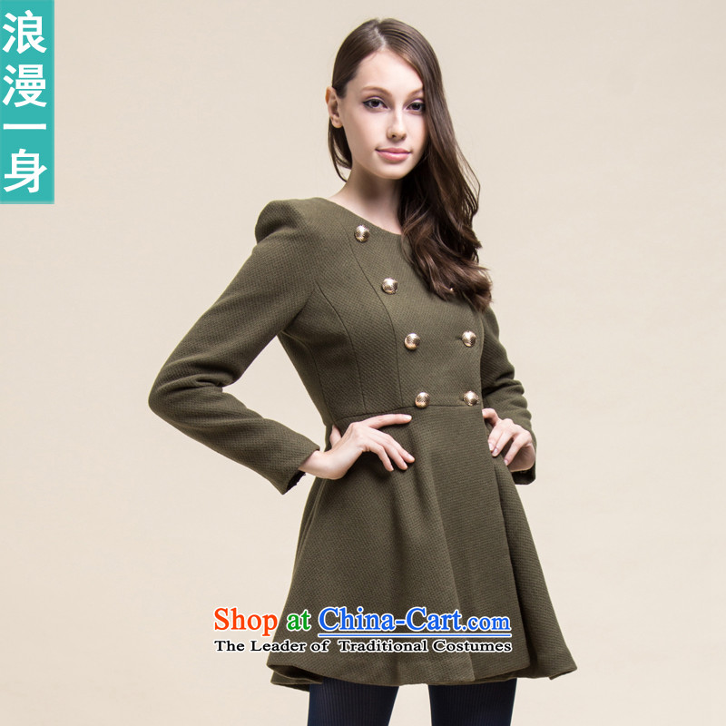 A romantic?2015 winter clothing lady pure color T-shirt with round collar     female long-sleeved thin coat 8241601 video? dark green?L