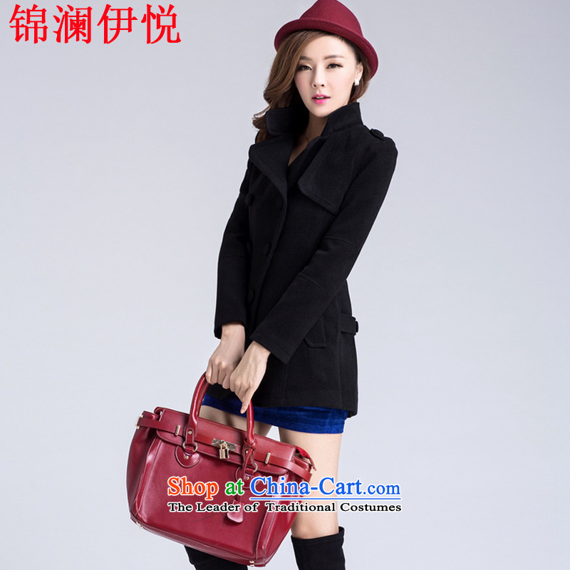 The world of yue han jin edition autumn and winter load new women's double-reverse collar Sau San video thin coat of sub gross so Connie jacket suit windbreaker Black XL, Kam World of Yue , , , shopping on the Internet
