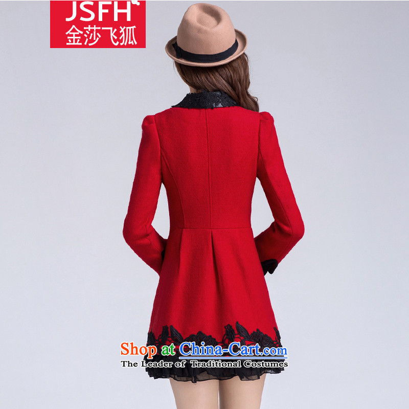 The Flying Fox Of The Jinsha 2015 autumn and winter new Korean small lapel lace stitching Mrs gross flows of jacket coat? female red XXL, A86 Jinsha flying fox shopping on the Internet has been pressed.