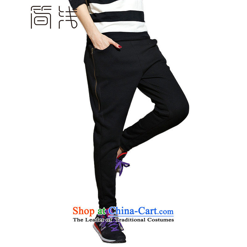 In short light autumn 2015 new women's larger female Harlan trousers female sports pants female thick girls' Graphics thin, Bonfrere looked as casual wear out of 1,053 castor plus black velvet XXL