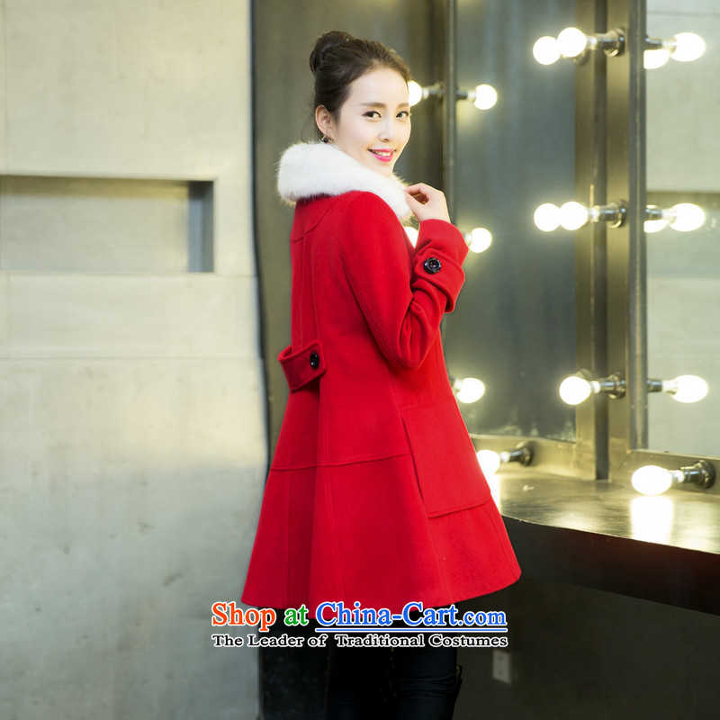  2015 WINTER again swordmakers gross female Korean jacket?? coats female breast gross video thin temperament in reverse collar long red XL, once again has been pressed on swordmakers Shopping
