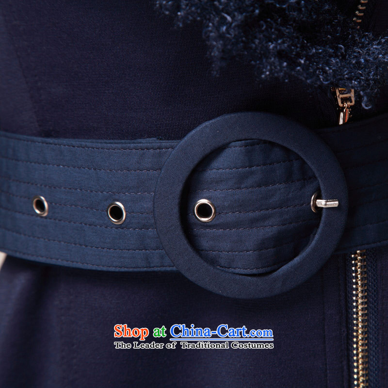 Onebuye winter PU stitching long-sleeved folded out for female jacket coat gross blue M,one BUYE,,, shopping on the Internet