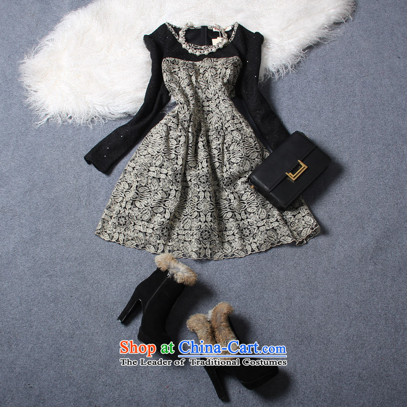 Video thin thick mm feelnet larger female large retro skirt for winter new large long-sleeved dresses 113 Black Large 5XL code