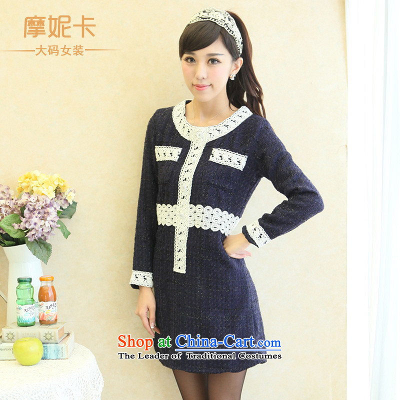 American Samoa Nika 2013 large female thick winter clothing Korean mm video thin small new fragrance wind long-sleeved round collar blue skirtXXL