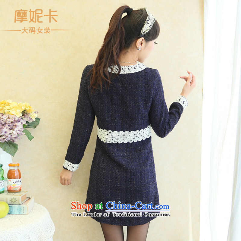 American Samoa Nika 2013 large female thick winter clothing Korean mm video thin small new fragrance wind long-sleeved round collar blue skirt XXL, Moses Nika shopping on the Internet has been pressed.