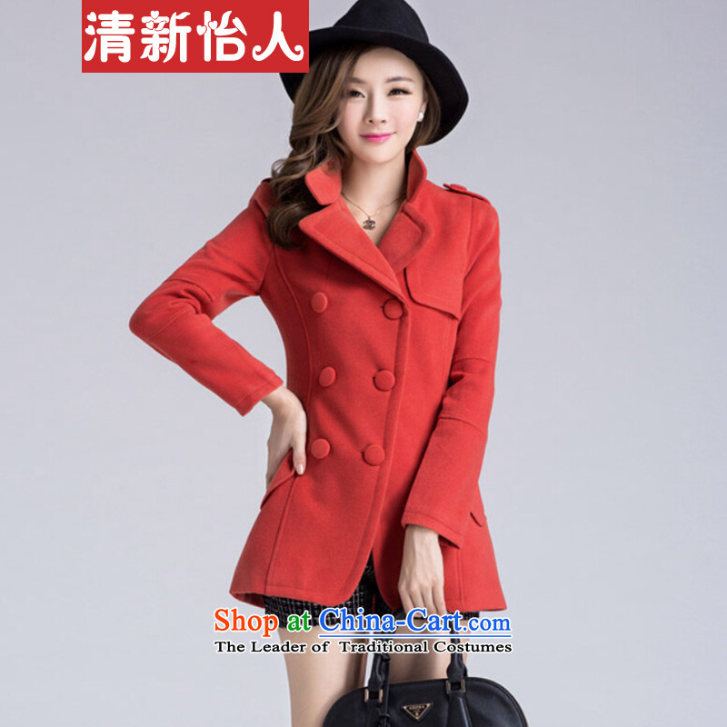 Refreshing the 2014 New Korean women in large long hair Sau San??? female coats jacket suit orangeL