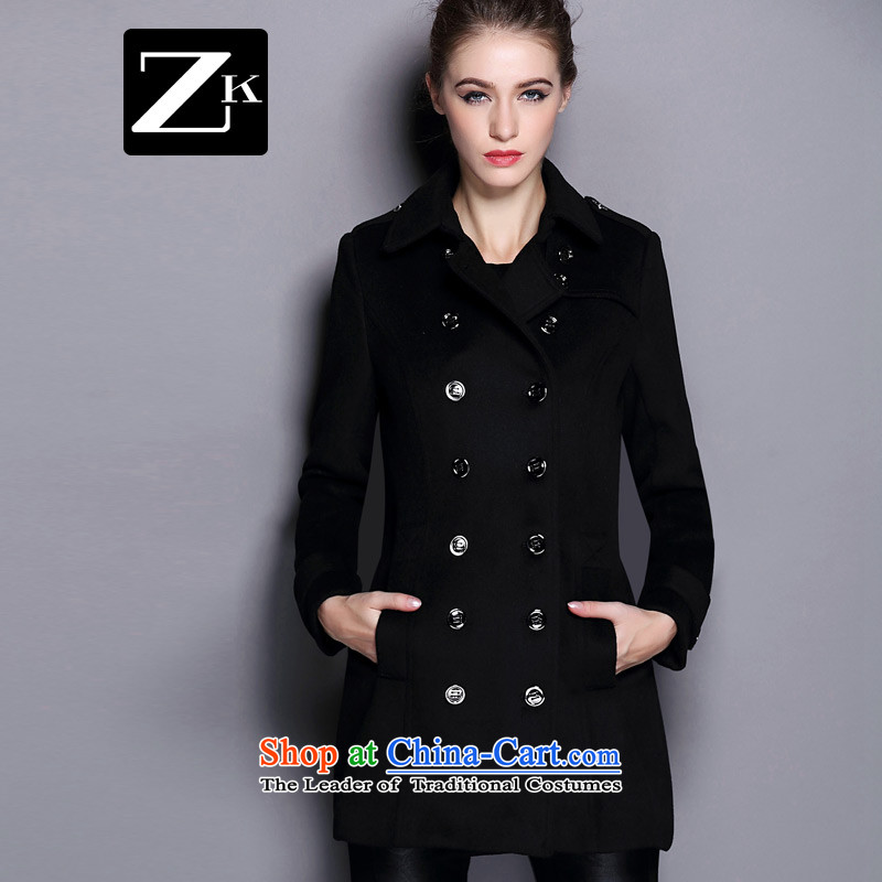 Zk Western women 2015 Fall/Winter Collections new black lapel gross? coats that long hair? jacket Sau San a wool coat black L,zk,,, shopping on the Internet
