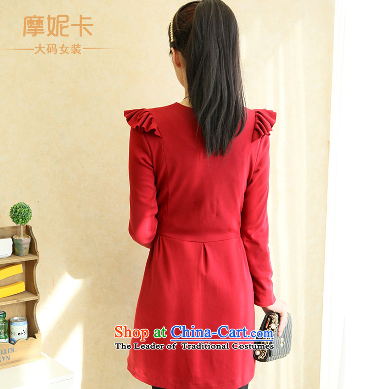American Samoa Nika larger women 2014 Korean Spring New fat mm Fei Fei cuff round-neck collar red video thin dresses female red color dim XL, American Samoa Nika shopping on the Internet has been pressed.