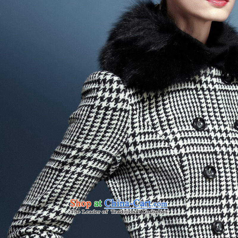 Mona Lisa and classic black and white dream retro atmospheric chidori grid long coats with fox gross Nuclear Sub) 460913404 gross Haig XL, dream and Lisa (moonbasa) , , , shopping on the Internet
