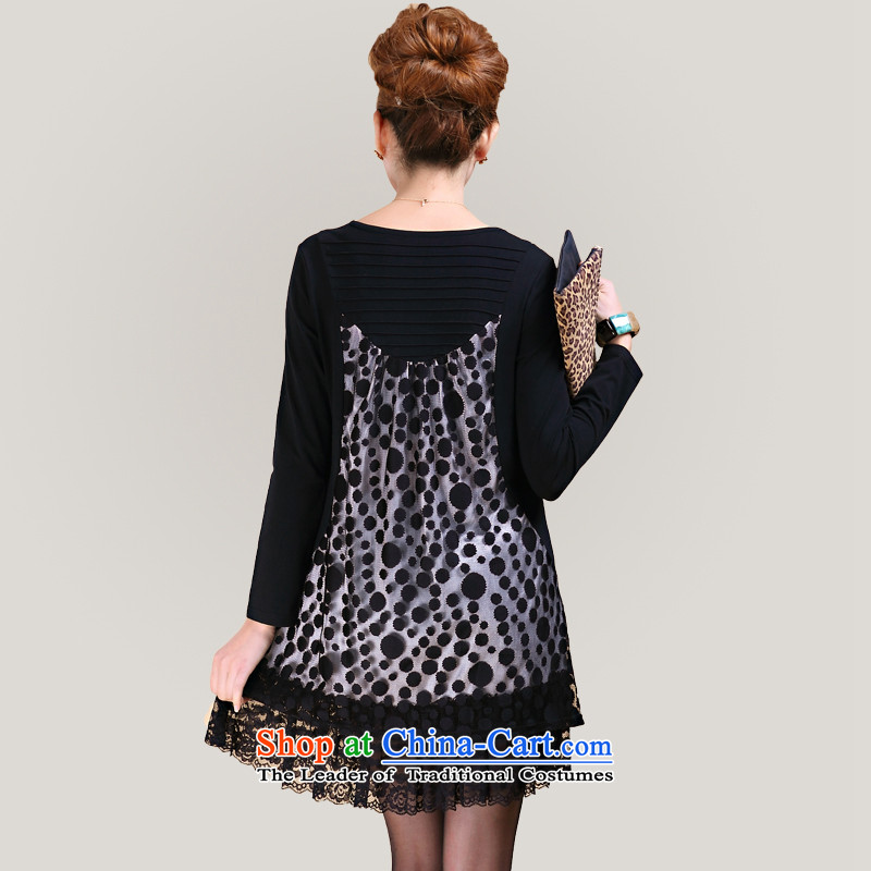 Overgrown Tomb economy honey silk xl women thick sister fall inside the new round-neck collar lace stitching wave point skirt wear long-sleeved skirt 3095 picture color Large 5XL, code Overgrown Tomb Economy (MENTIMISI honey) , , , shopping on the Interne