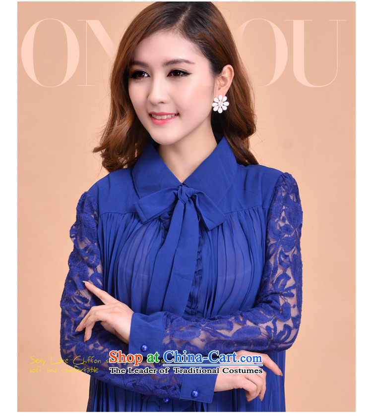 2015 extra thick mm autumn women with the new Korean chiffon shirts to xl lapel lace long-sleeved fold flat lace Lace Up 067 Blue L picture, prices, brand platters! The elections are supplied in the national character of distribution, so action, buy now enjoy more preferential! As soon as possible.