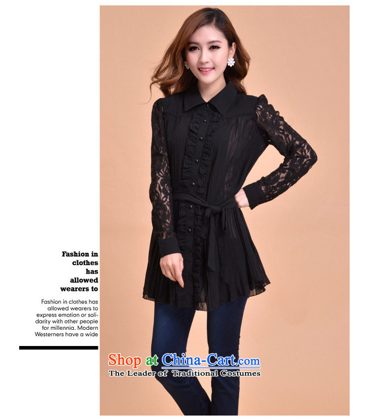 2015 extra thick mm autumn women with the new Korean chiffon shirts to xl lapel lace long-sleeved fold flat lace Lace Up 067 Blue L picture, prices, brand platters! The elections are supplied in the national character of distribution, so action, buy now enjoy more preferential! As soon as possible.