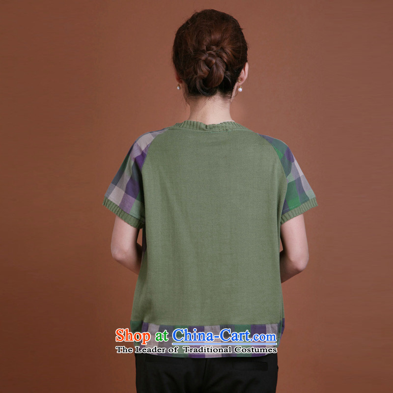 The sea route to spend the summer new Korean version thin thick mm knitting stitching of large relaxd general shirt 4FS08 green sea route to spend.... 3XL, shopping on the Internet
