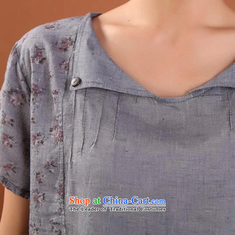 The sea route to spend the summer new Korean version thin thick mm stitching small saika pure cotton shirt 4FS026 large relaxd the Green Line has been pressed flowers sea 3XL, shopping on the Internet