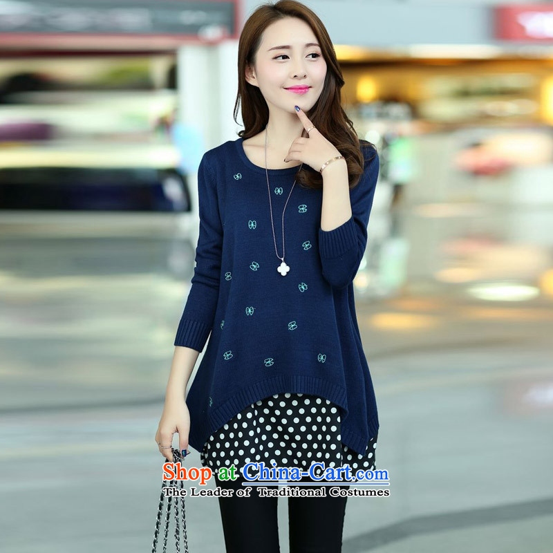 Arthur magic yi 2015 Autumn boxed version of large Korean women's code point round-neck collar loose waves video thin two kits for larger knitwear female sweater cowboy blue are code, Arthur Magic Yi shopping on the Internet has been pressed.