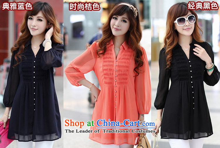 Szili Clinton to widen the spring and summer of 2015 Women's Korea version in the video thin long Sau San, larger chiffon shirt wild shirt larger female pack mail dark blue L picture, prices, brand platters! The elections are supplied in the national character of distribution, so action, buy now enjoy more preferential! As soon as possible.