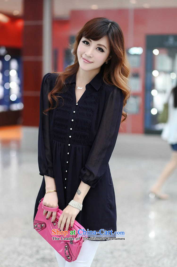 Szili Clinton to widen the spring and summer of 2015 Women's Korea version in the video thin long Sau San, larger chiffon shirt wild shirt larger female pack mail dark blue L picture, prices, brand platters! The elections are supplied in the national character of distribution, so action, buy now enjoy more preferential! As soon as possible.