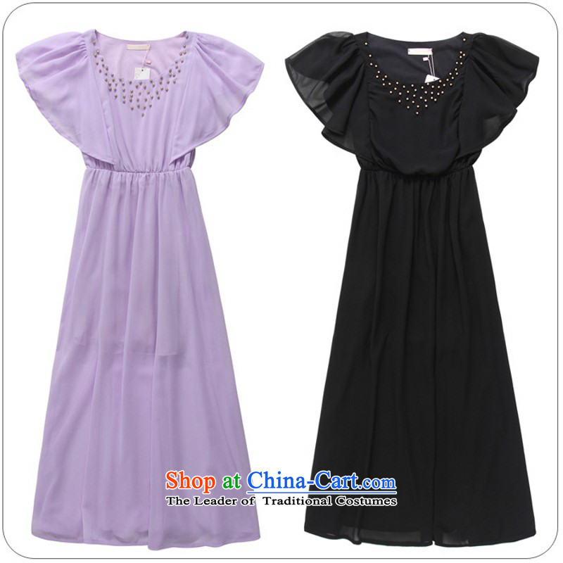 C.o.d. xl women's dresses and stylish bright lady niba short-sleeved chiffon long skirt thick mm leisure sand skirt solid color small black XL 115-135 dress skirts, land is of Yi , , , shopping on the Internet