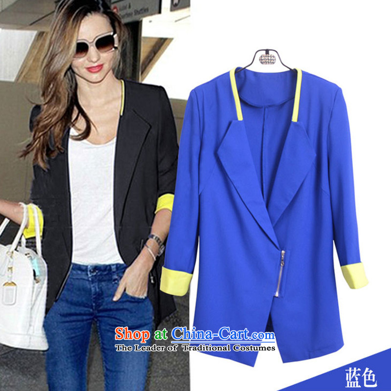 2015 mm Spring Summer thick new extra women small business suit spell color video 7 cuff thin 200 catties to xl small suit coats 988 Blue , L Gwi Tysan shopping on the Internet has been pressed.