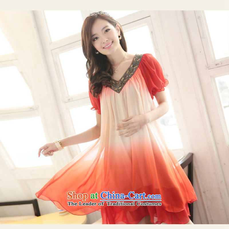 El-ju Yee Nga new larger female loose increase thick sister video thin Foutune of short-sleeved 4XL chiffon dresses Y01687 green gradient XXXL, el-ju Yee Nga shopping on the Internet has been pressed.