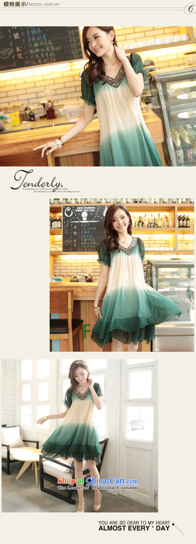 El-ju Yee Nga new larger female loose increase thick sister video thin Foutune of short-sleeved 4XL chiffon dresses Y01687 green gradient XXXL picture, prices, brand platters! The elections are supplied in the national character of distribution, so action, buy now enjoy more preferential! As soon as possible.