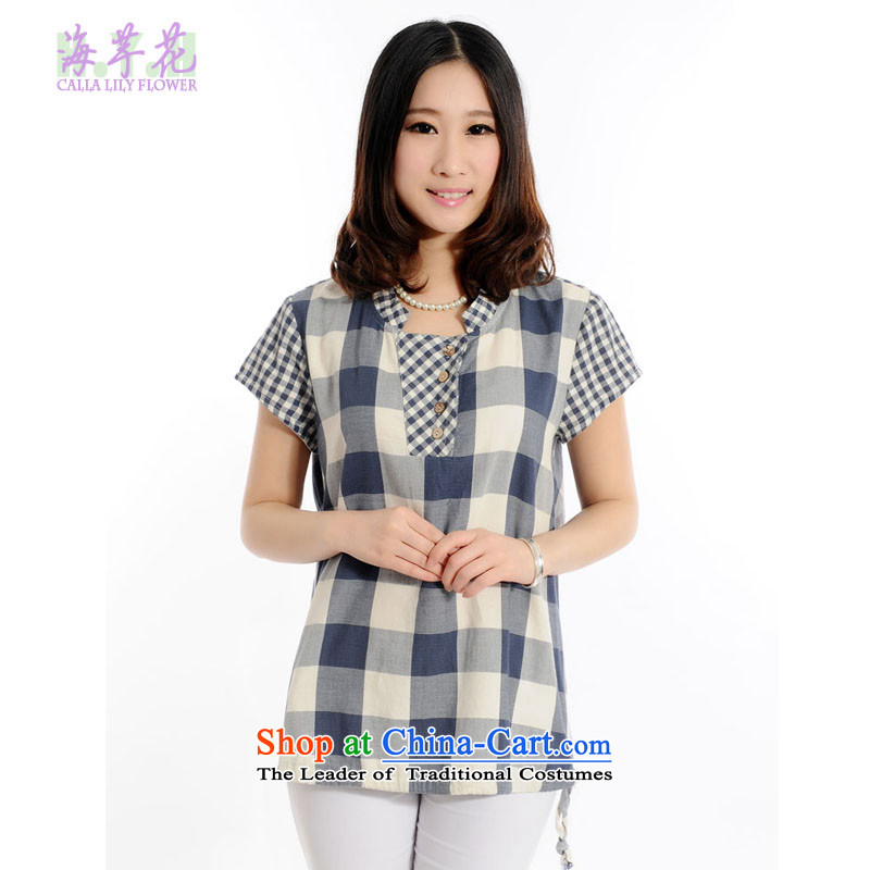 The sea route to spend the new collar checked short-sleeved shirt Yi 4705-4 large blue checked XL