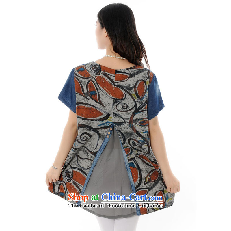 The sea route to spend the new round-neck collar personalized stamp larger dresses 4705-D 4XL, sea route red-orange flower , , , shopping on the Internet