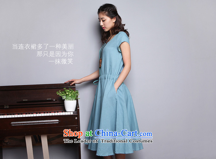 El-ju Yee Nga summer larger women in sister long thick cotton linen short-sleeved to intensify the skirt YQ9183 BLUE S picture, prices, brand platters! The elections are supplied in the national character of distribution, so action, buy now enjoy more preferential! As soon as possible.