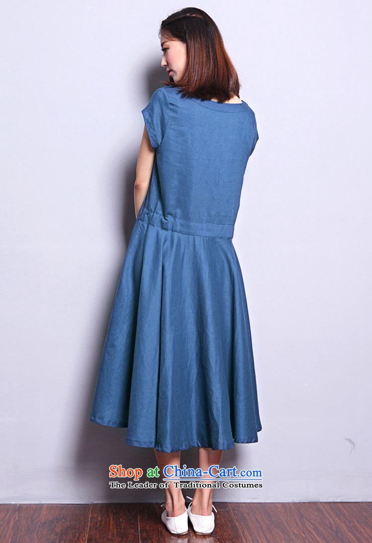 El-ju Yee Nga summer larger women in sister long thick cotton linen short-sleeved to intensify the skirt YQ9183 BLUE S picture, prices, brand platters! The elections are supplied in the national character of distribution, so action, buy now enjoy more preferential! As soon as possible.