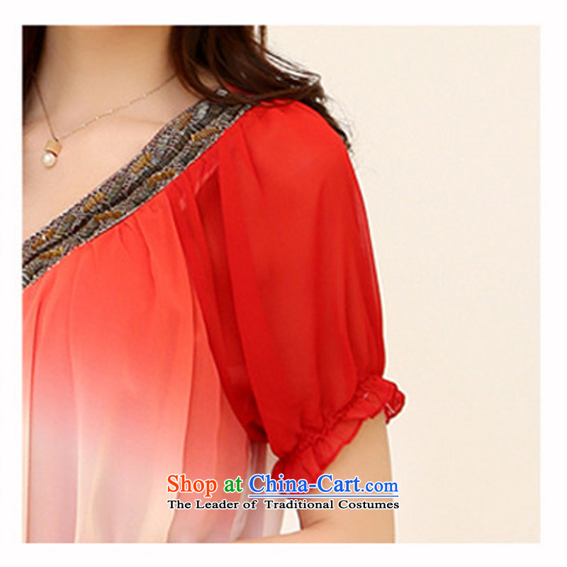 El-ju Yee Nga summer large new women's stylish thick girls' Graphics thin large gradients short-sleeved chiffon dresses YJ9182 RED M el-Ju Meng Yee Nga shopping on the Internet has been pressed.