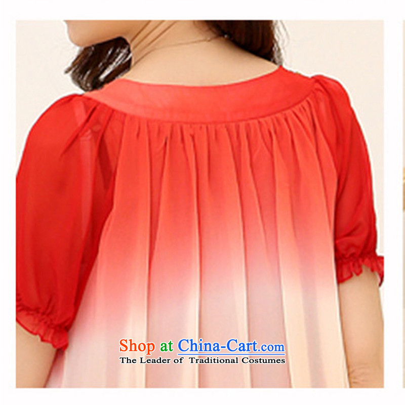 El-ju Yee Nga summer large new women's stylish thick girls' Graphics thin large gradients short-sleeved chiffon dresses YJ9182 RED M el-Ju Meng Yee Nga shopping on the Internet has been pressed.
