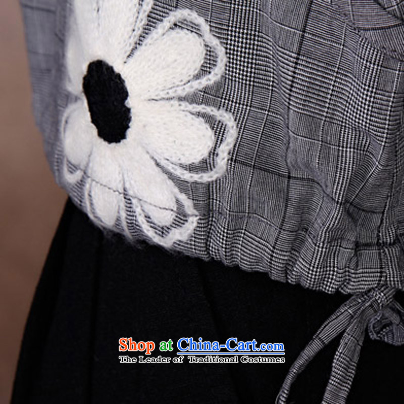The sea route to spend the new round-neck collar pure cotton lining 01FS51 large grid Smoke Gray Line has been pressed flowers 2XL, sea shopping on the Internet