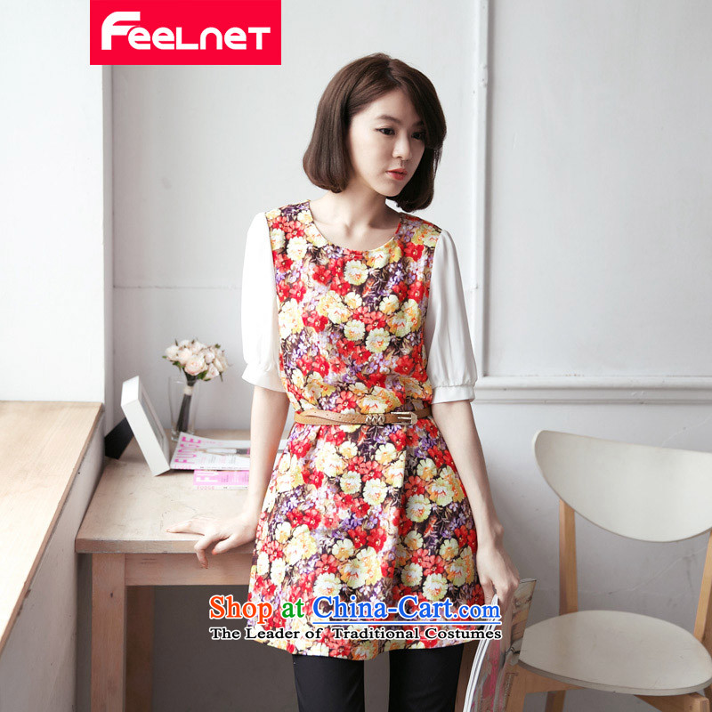 Clearance?feelnet large summer 2015 new Korean version large thin women saika xl dresses 2103 large floral 3XL