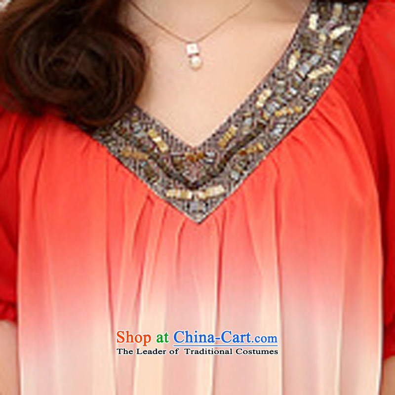 El-ju Yee Nga thick, Hin thin stylish mother load gradients large short-sleeved blouses chiffon dresses RJ9162 discoloration of the GREEN XL, Yu Yee Nga shopping on the Internet has been pressed.