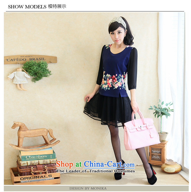 Thick mm spring 2014 large female new Korean thick sister video thin stamp gauze leave 2 blue skirt suits XXL picture, prices, brand platters! The elections are supplied in the national character of distribution, so action, buy now enjoy more preferential! As soon as possible.