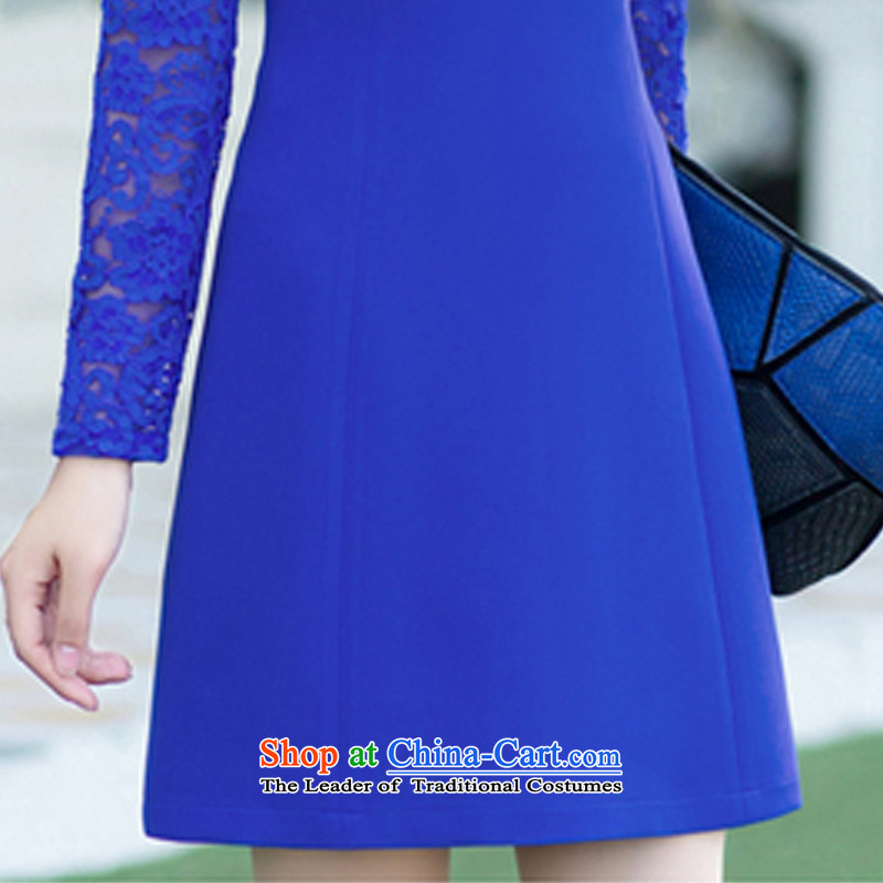 Blue autumn 2015 load 莜 new women's long-sleeved lace dresses with blue m,youcca.l,,, YLM179 autumn shopping on the Internet