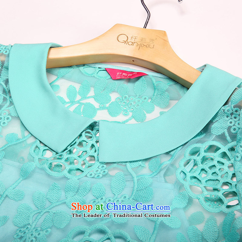 The former Yugoslavia Li Sau 2014 Summer new larger female court lapel engraving Lace Embroidery straight short-sleeved really two kits dresses in the former Yugoslavia XXXL, Q3993 Li Sau-hung , , , shopping on the Internet