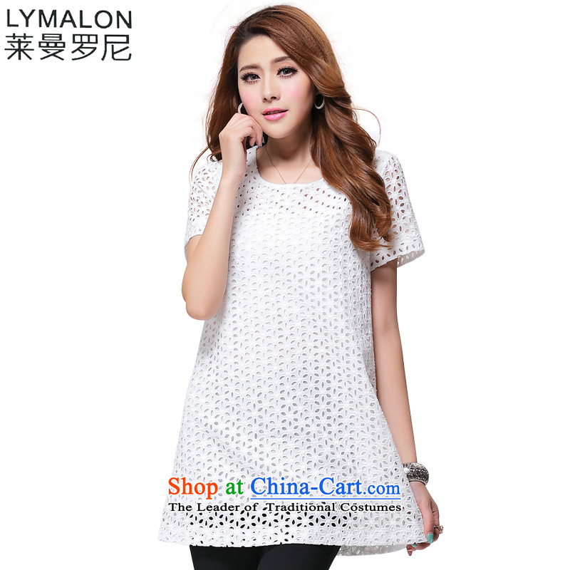 The lymalon Lehmann Summer 2015 new product expertise, Hin thin Korean version of large numbers of ladies fashion short-sleeved dresses 2622 5XL White