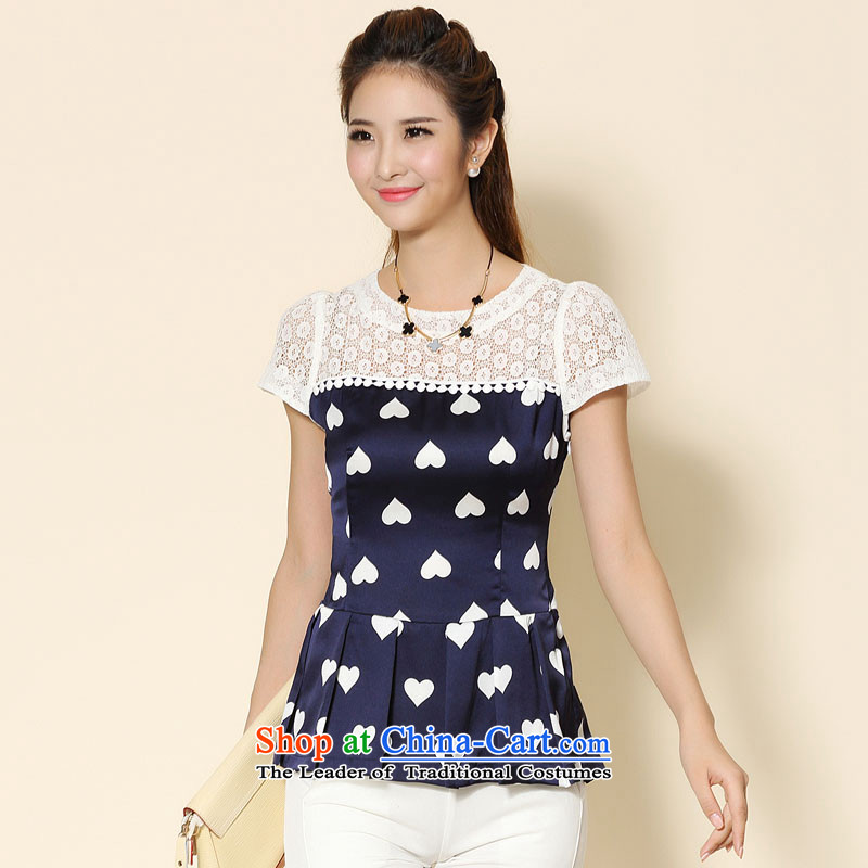As provided for 2014 XL female thick MM summer new heart pattern thick sister video thin short-sleeved T-shirt, blue cross-provisions 5XL, 2113 (qisuo) , , , shopping on the Internet
