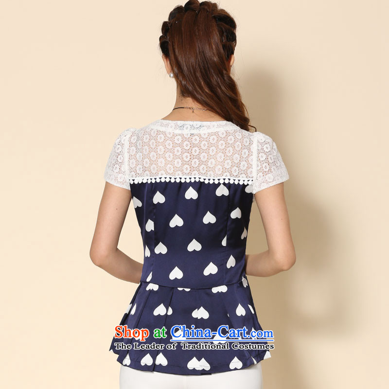 As provided for 2014 XL female thick MM summer new heart pattern thick sister video thin short-sleeved T-shirt, blue cross-provisions 5XL, 2113 (qisuo) , , , shopping on the Internet