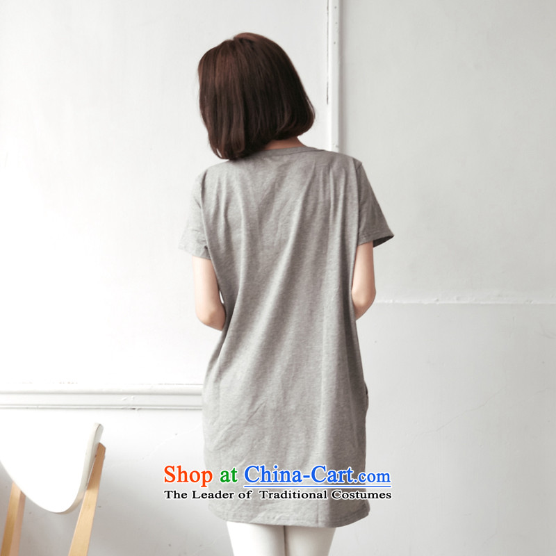 The Korean version of the summer feelnet2015 new mm thick larger female modal cotton long version of the relaxd letters short-sleeved T-shirt XL 2175 Light Gray large 4XL,FEELNET,,, shopping on the Internet