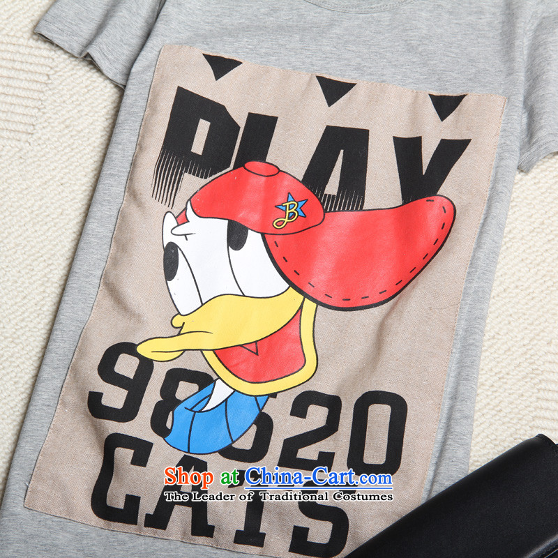 Clearance feelnet Korea version 2015 XL female thick mm new graphics and slender, Donald Duck letters short-sleeved T-shirt large gray 5XL,FEELNET,,, 2178 Online Shopping